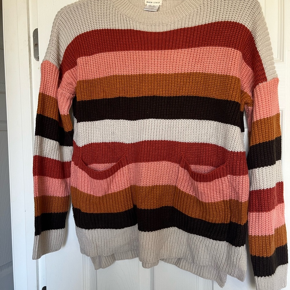 Vintage 90s/00s Striped Multicolor Sweater with pockets - Picture 2 of 3